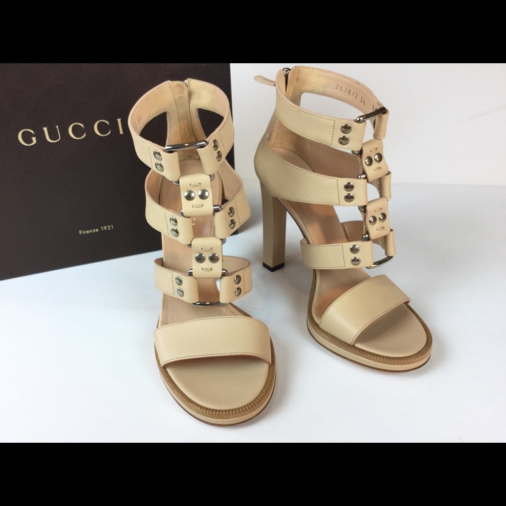 Gucci Gladiator Leather Platform Pumps Sable 36